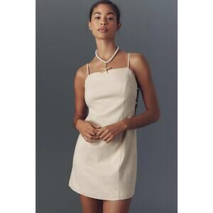 NWT By Anthropologie Smocked Linen Blend Mini Dress $148 X-LARGE Tan